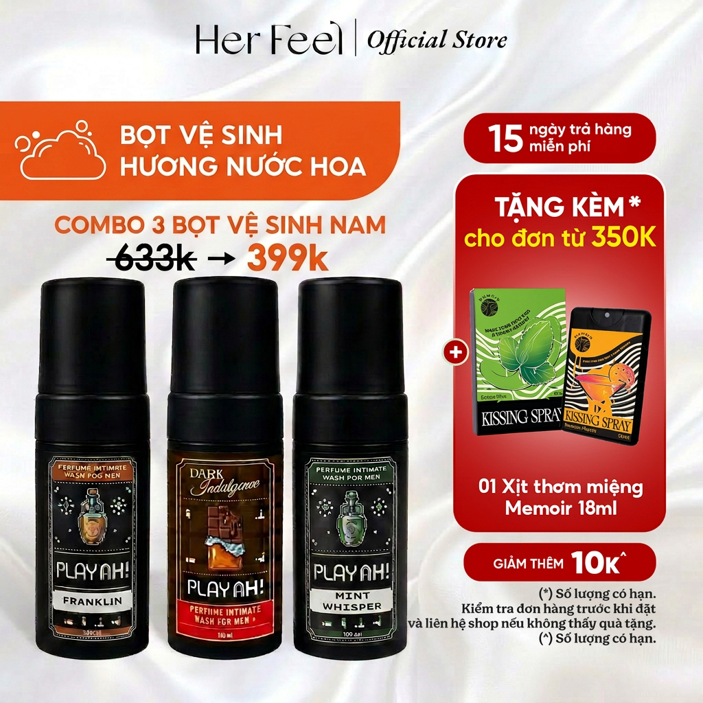 Bọt Dung Dịch Vệ Sinh Nam PlayAh! Dark Indulgence hương Chocolate/Franklin/Mint Whisper tạo bọt 100m