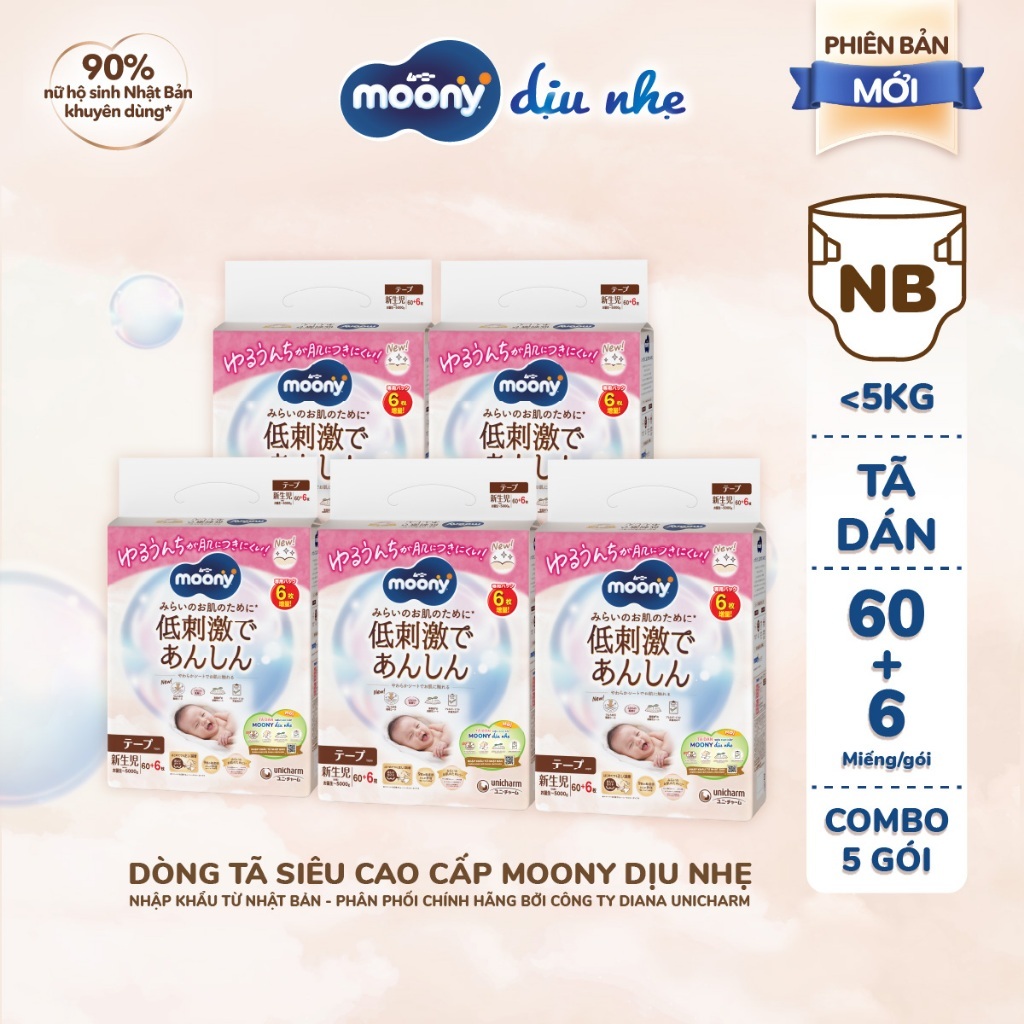 (COMBO 5 BỊCH) Tã Moony Dịu Nhẹ, Moony trắng, Moony Natural. Bỉm dán/quần Nhập khẩu Nhật bản.