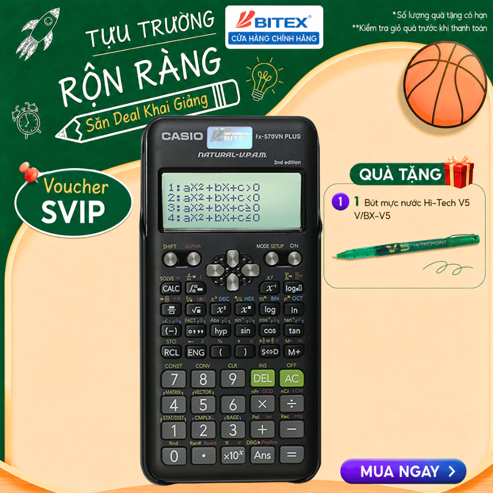 Máy Tính Học Sinh Casio FX-570VN Plus (2nd Edition) Chính Hãng Bitex - Thiết Kế Mới, Bảo Hành 7 Năm 