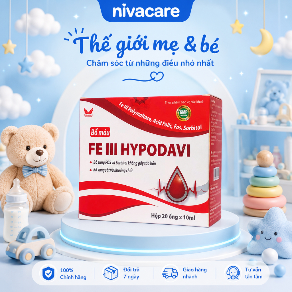Bổ máu FE III HYPODAVI Acid Folic, Vitamin B12 tương trợ công đoạn khởi tạo hồng huyết cầu - Niva Ca