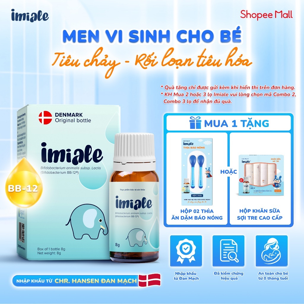Imiale - Lợi khuẩn Bifidobacteirum BB-12 hỗ trợ cải thiện tiêu chảy, rối loạn tiêu hóa, phục hồi sau