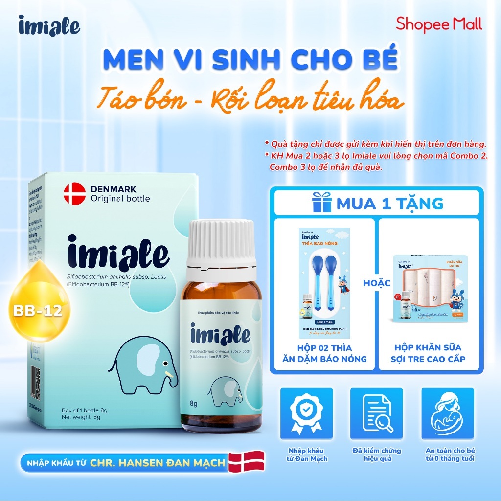 IMIALE - Bổ sung lợi khuẩn Bifidobacterium BB-12 cho bé rối loạn tiêu hóa, táo bón - 8ml