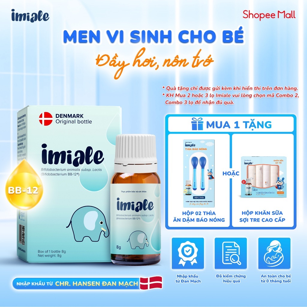 IMIALE chứa lợi khuẩn Bifidobacteirum BB-12 cho bé nôn trớ, đầy hơi - Lọ 8ml