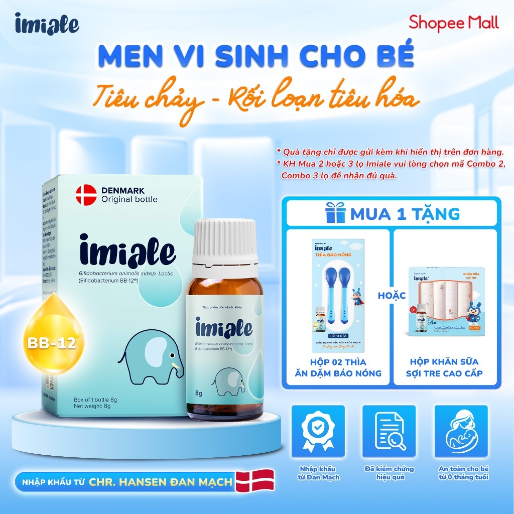 IMIALE bổ sung lợi khuẩn BB-12, hỗ trợ cải thiện hệ vi sinh đường ruột, cải thiện tiêu chảy, giúp tă