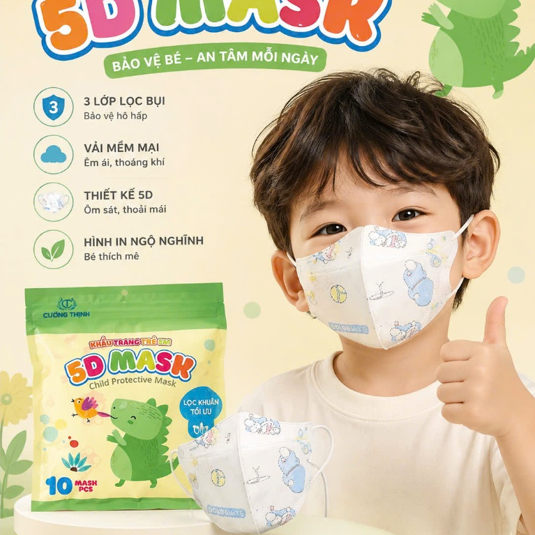 combo 100 cái Khẩu trang 5D họa tiết cho bé từ 0-8 tuổi dành cho nam và nữ…