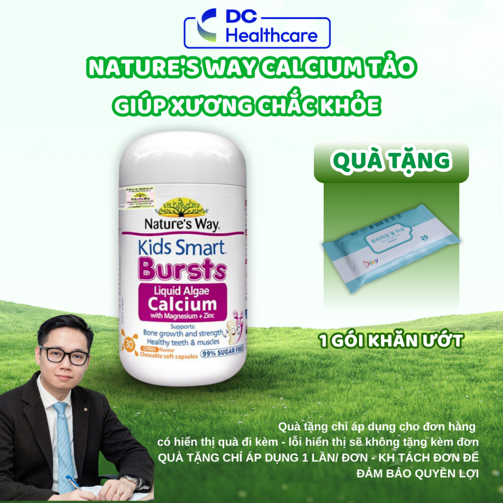 Nature's Way Kids Smart CANXI TẢO NỘI ĐỊA ÚC CHO BÉ - Bổ Sung Canxi, Magie, K2, Bé Khỏe