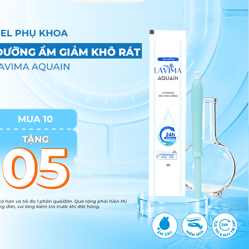 Gel Dưỡng Ẩm Phụ Khoa Lavima Aquain (Đũa Thần Inner), Ẩm Sâu Giảm Khô Rát, Mềm Mịn Cả Ngày, Bút 3g