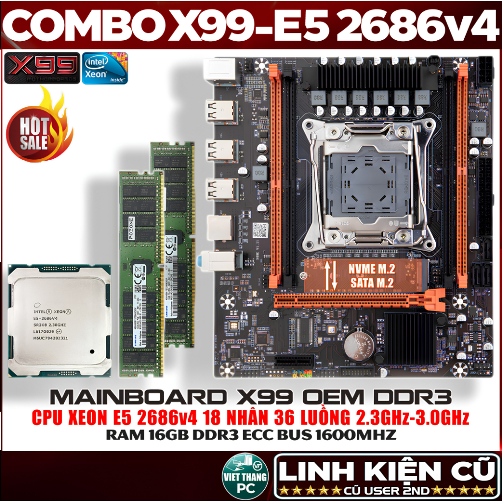Combo Mainboard Xeon X99  Mainboard X99HD3 DDR3 + CPU E5 2686v4 18 Nhân 36 Luồng 2.3Ghz - 3.0Ghz Chạ