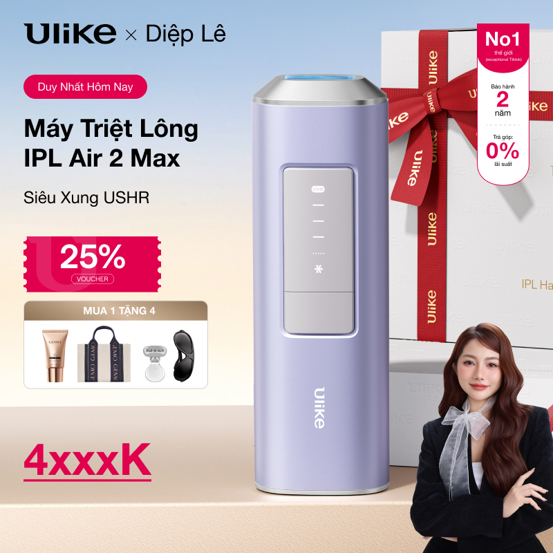 (Diệp Lê)Máy Triệt Lông Ulike Air 2 Max Tím Aurora-Công Nghệ IPL triệt lạnh bằng đá Sapphire