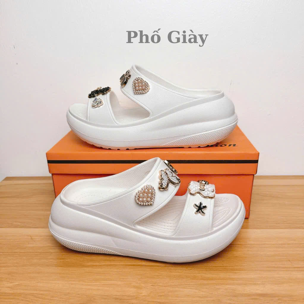 dép Cross Đế Cao 7CM, Cross Sandal Nữ Đế Cao, tặng kèm sẵn Charm 3D