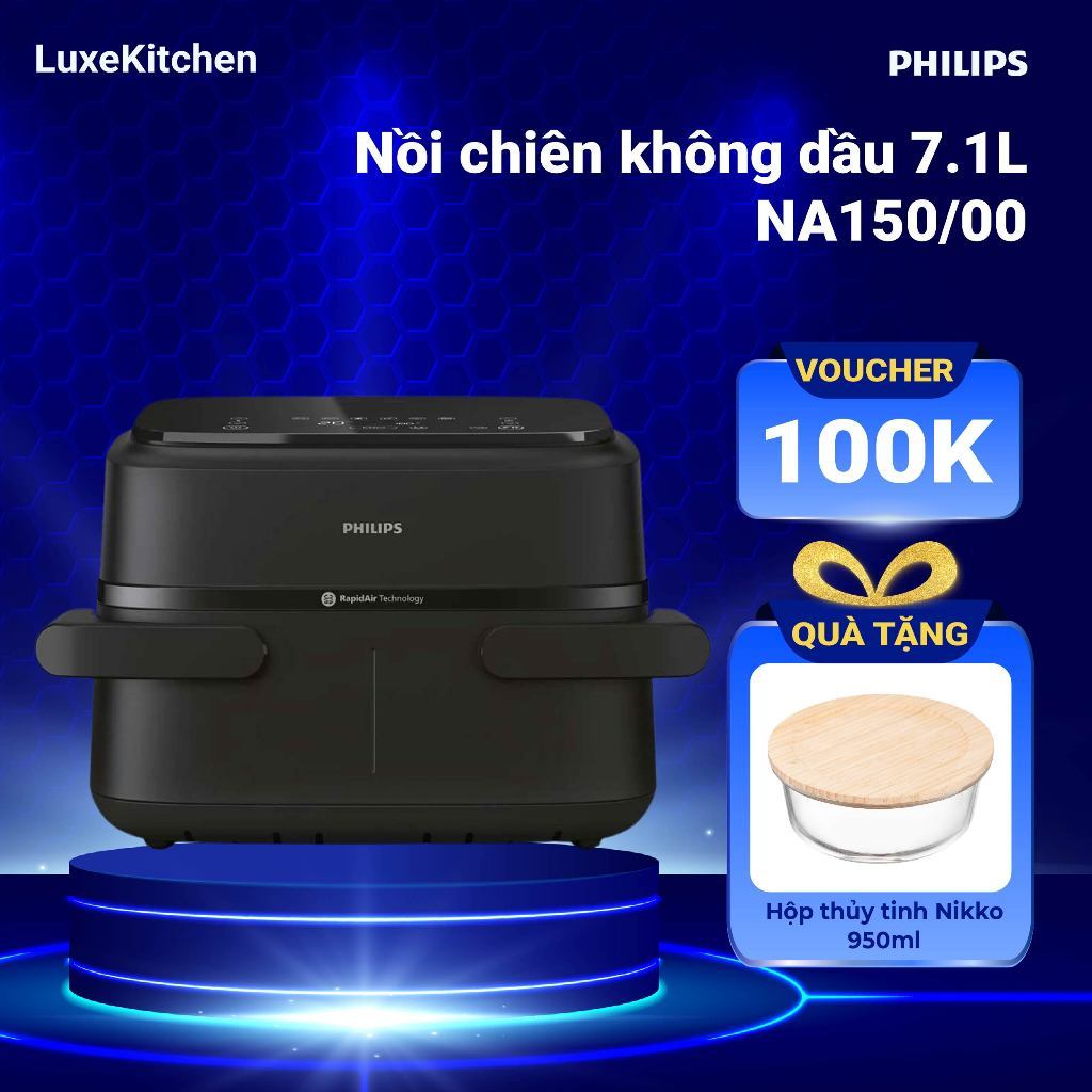 Nồi Chiên Không Dầu 2 Ngăn 7.1L Philips NA150/00 - Công suất 2450W - 6 chương trình cài đặt sẵn