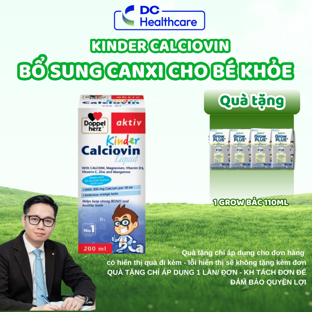 Canxi Cho Bé Doppelherz Kinder Calciovin - Bổ Sung Canxi Hữu Cơ, Tăng Chiều Cao (Chai 200ml)