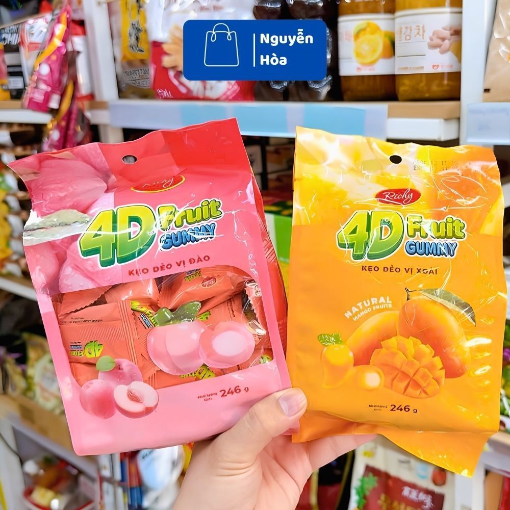 Combo 2 Gói Kẹo Dẻo Richy 4D Fruit Gummy (Dạng Bóc Vỏ/Lột Vỏ) - Kẹo Dẻo Trái Cây 4D Thơm Ngon Dẻo Da