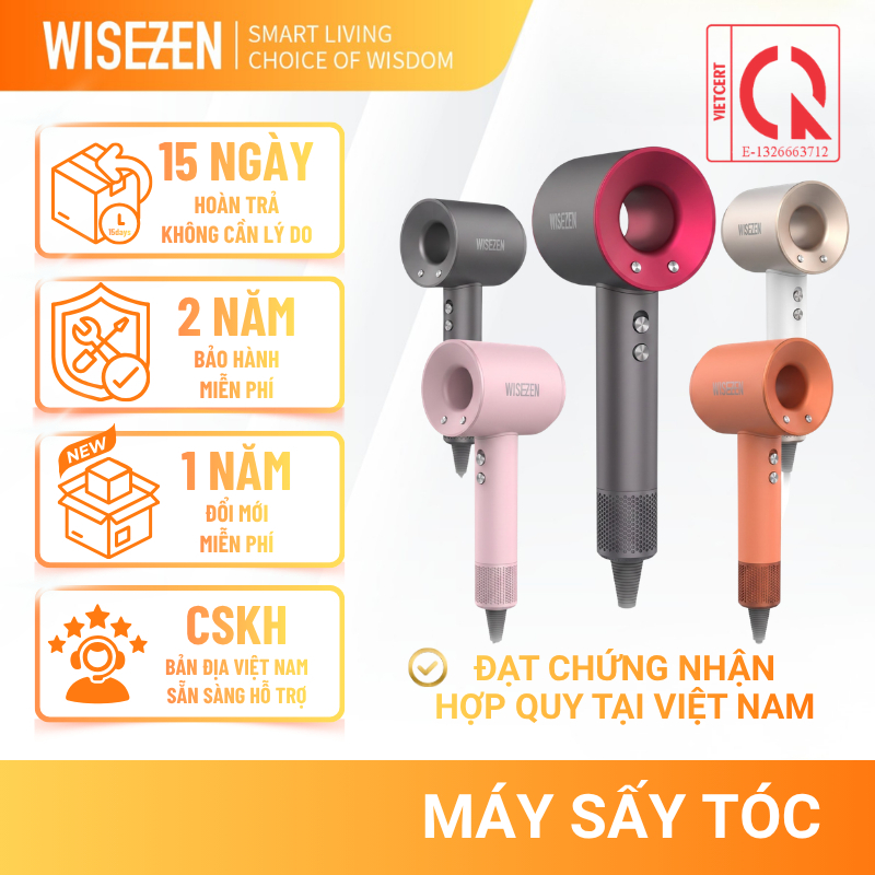 Máy Sấy Tóc Ion âm Nóng Lạnh Không Cánh Wisezen Gió Mạnh Nhiều Mức độ điều Chỉnh Thân Máy Nhẹ Thích Hợp Làm Quà Tặng