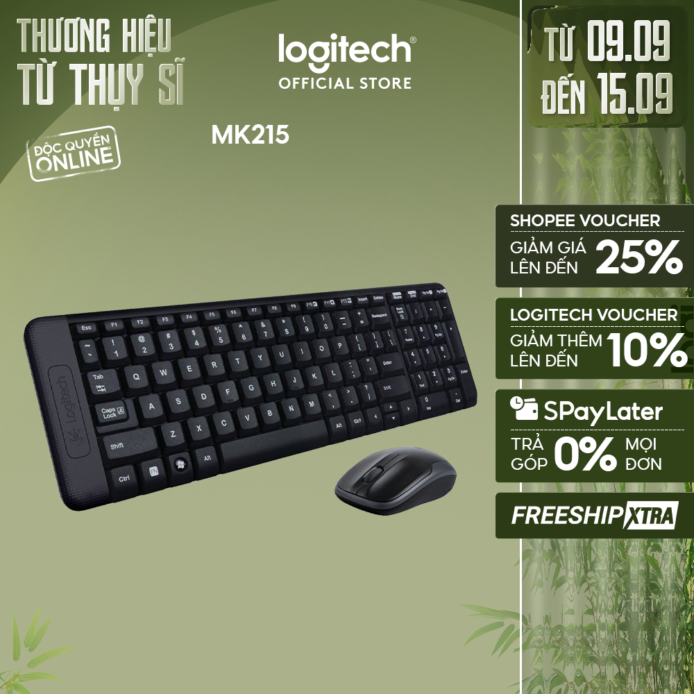 Combo chuột phím không dây Logitech MK215 - nhỏ gọn, có phím số, 1 đầu thu USB