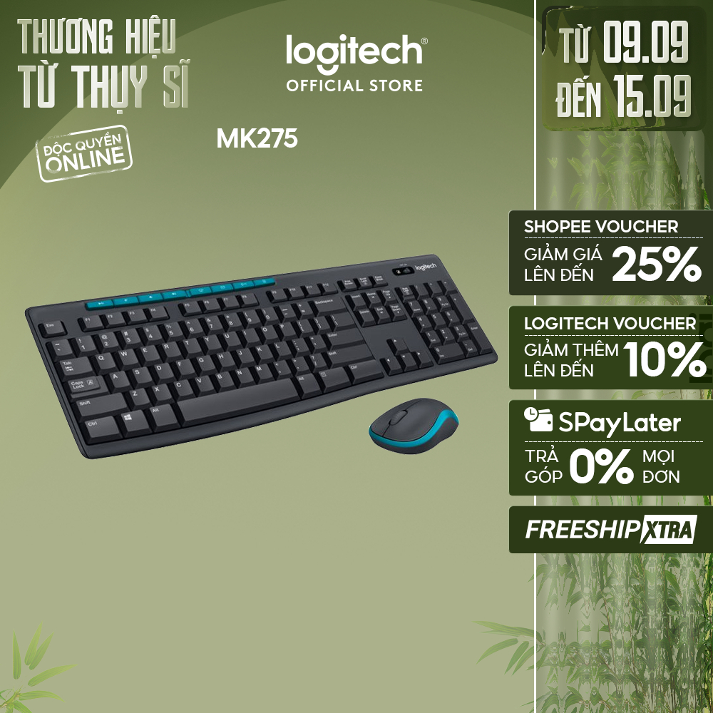 Combo chuột phím không dây Logitech MK275 - Phím media & viền chuột nổi bật, 1 đầu USB