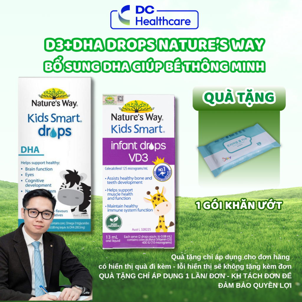 [COMBO DHA DROPS + D3 Thuần] Hữu Cơ Cho Bé - Bổ Sung DHA, D3 Giúp Bé Thông Minh, Cao Lớn