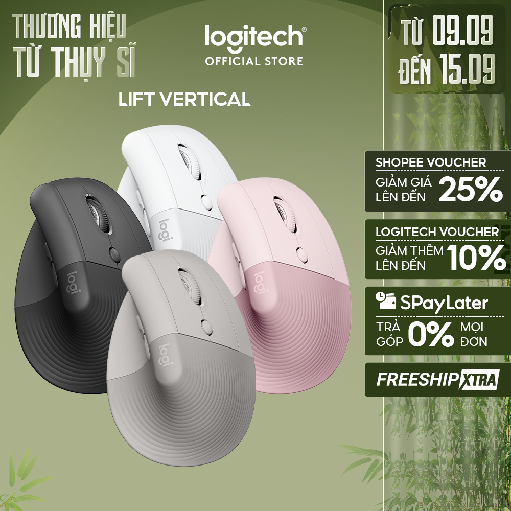 Chuột công thái học không dây Logitech Lift Vertical - Bluetooth | USB, giảm ồn, Win/ Mac