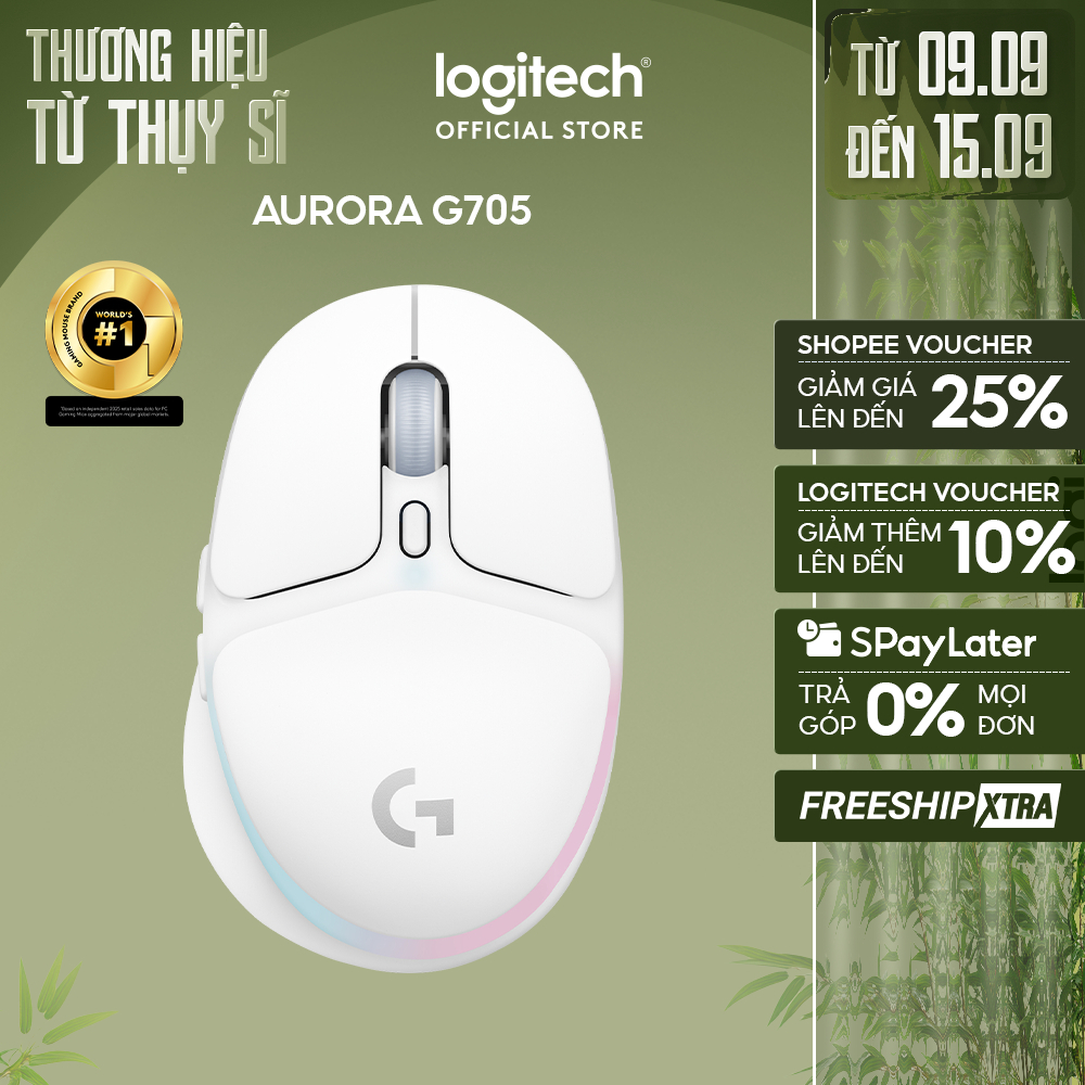 Chuột gaming không dây Logitech G705 Aurora - Bluetooth & LIGHTSPEED, RGB