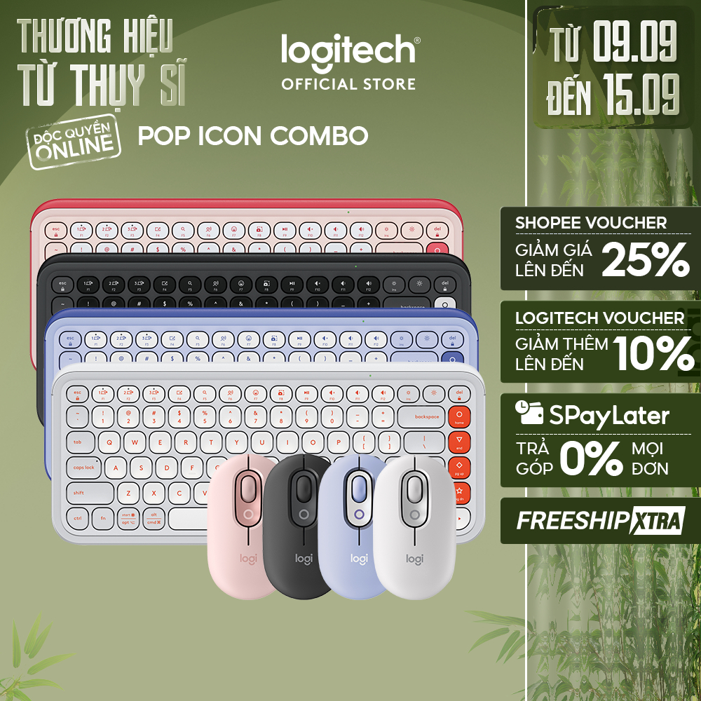 Combo Chuột & Bàn Phím Bluetooth Logitech POP ICON COMBO - Gõ yên tĩnh, phím lập trình, Easy-Switch