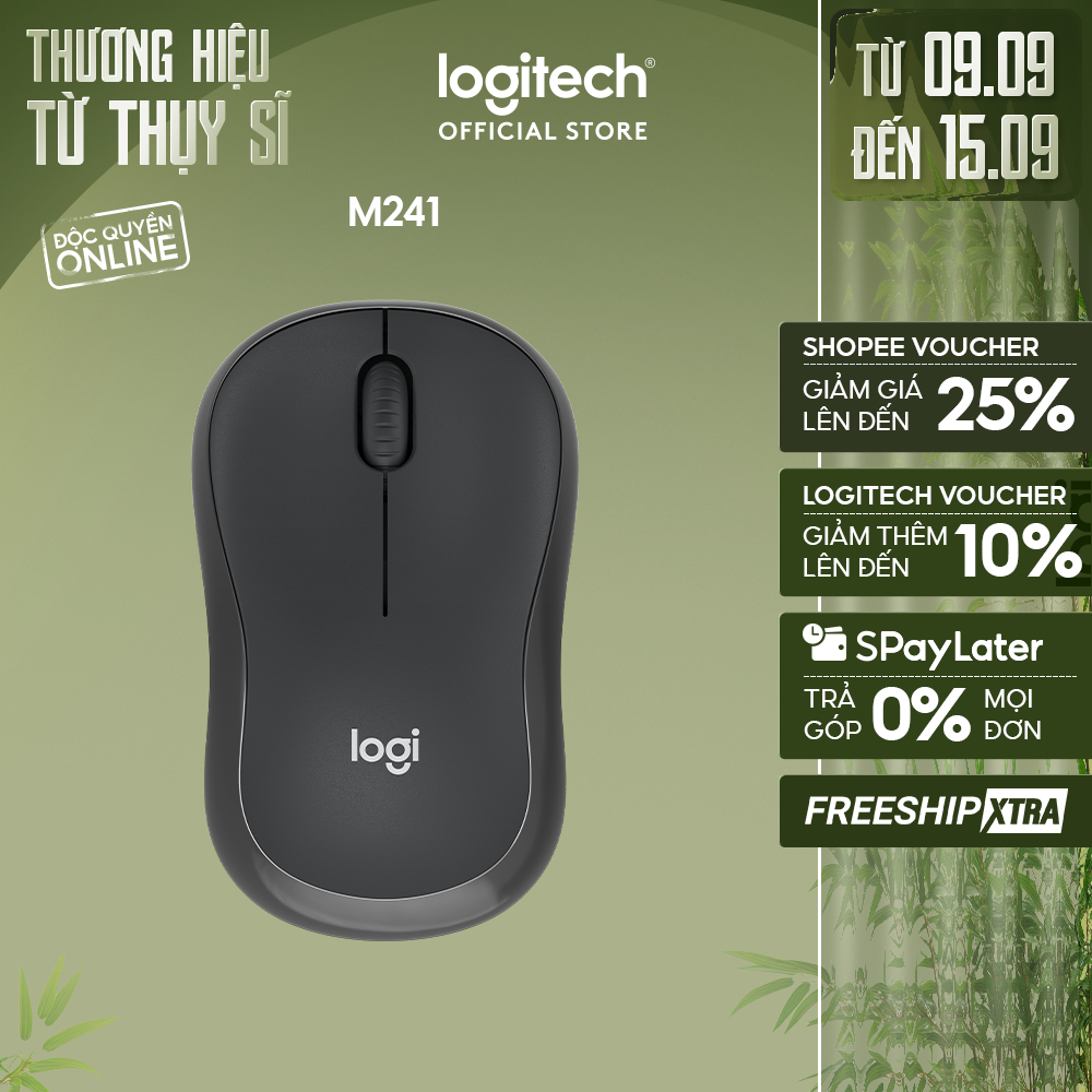 Chuột Bluetooth Logitech M241 Silent - Không dây, Nhỏ gọn, Tương thích Windows, macOS