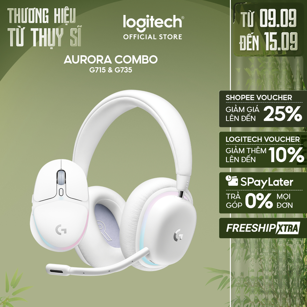 Combo Chuột Tai nghe gaming Logitech G G735 Aurora và Chuột gaming Logitech G705 Aurora