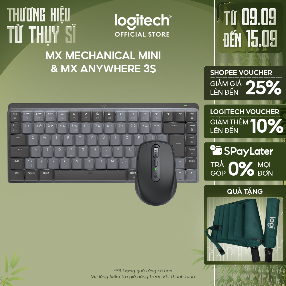 Combo Bàn phím Logitech MX Mechanical Mini và Chuột Logitech MX Anywhere 3s - Bluetooth, Sạc USB C