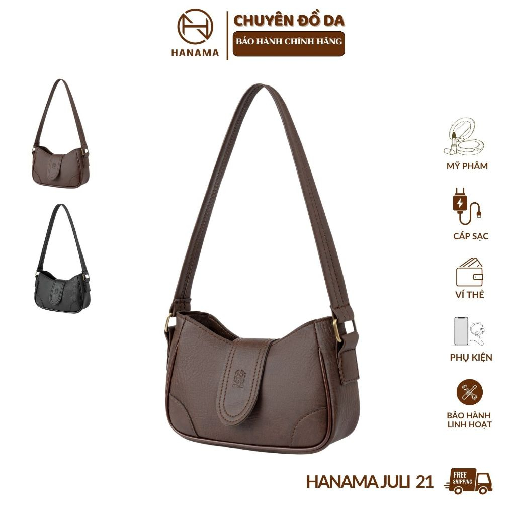 Túi xách nữ đeo vai thiết kế cao cấp Hanama Juli21 Da Bag Đen - Nâu