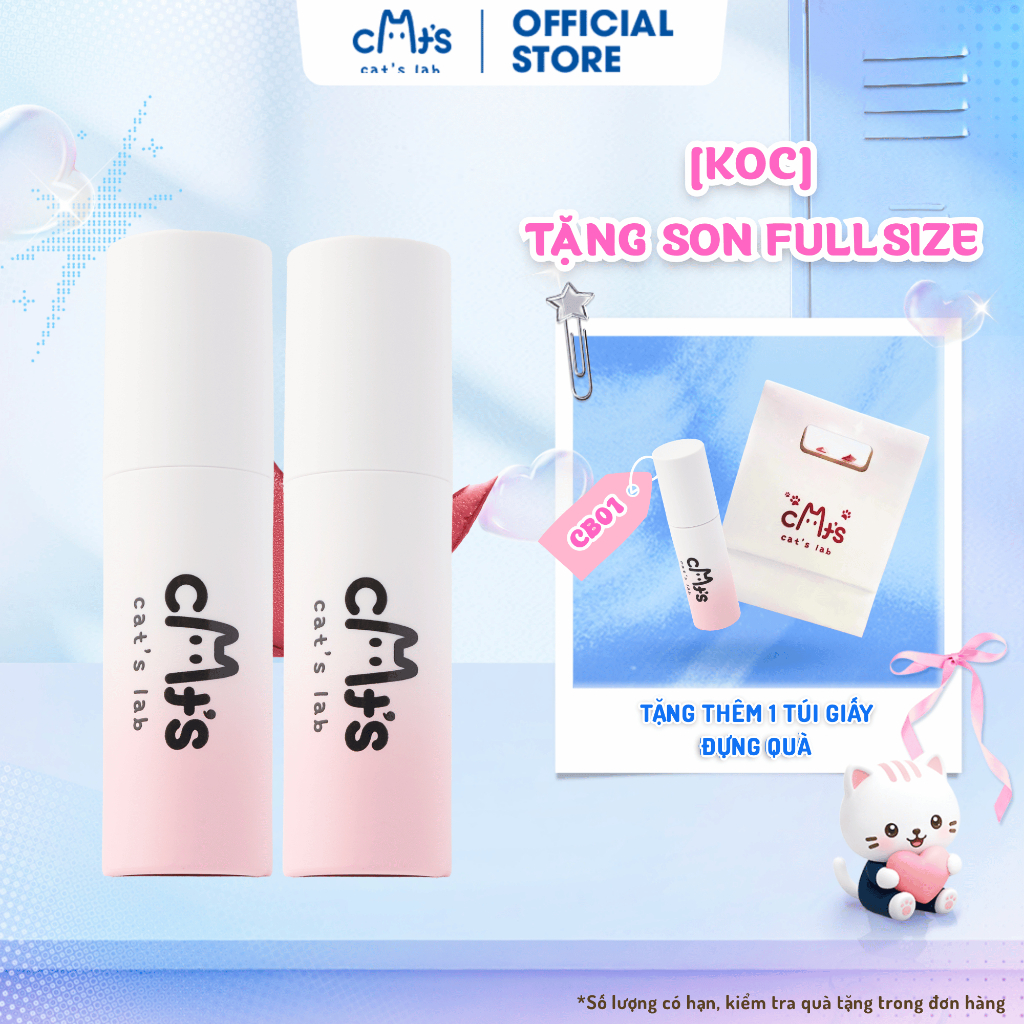 [KOC] Combo 3 Son Kem Cat's Lab, Blur Lip Velvet, Son và Má Hồng 2in1 Chất Mềm Mịn, Dễ Tán Nhẹ Môi 2