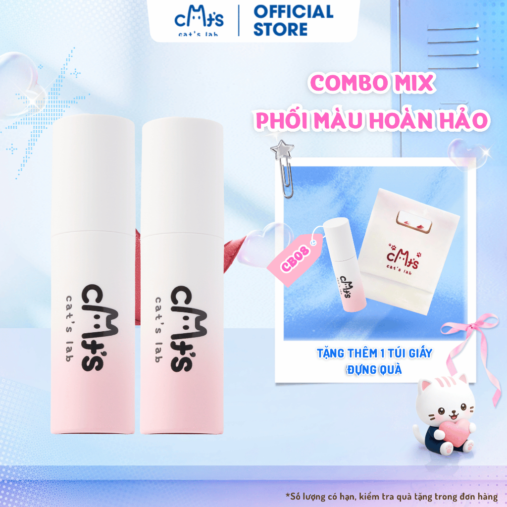 Combo 3 Son Cat’s Lab Blur Lip Velvet Son Mây chất mềm mịn dễ tán che viền môi, vân môi 2.5g; Mua 2 