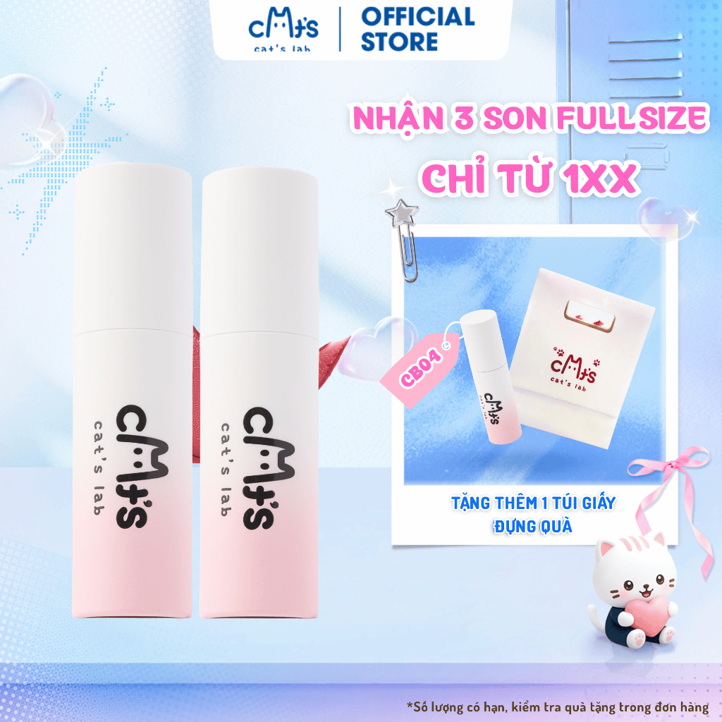 Combo 3 Son Cat’s Lab Blur Lip Velvet Son Mây chất mềm mịn dễ tán che viền môi, vân môi 2.5g; Mua 2 