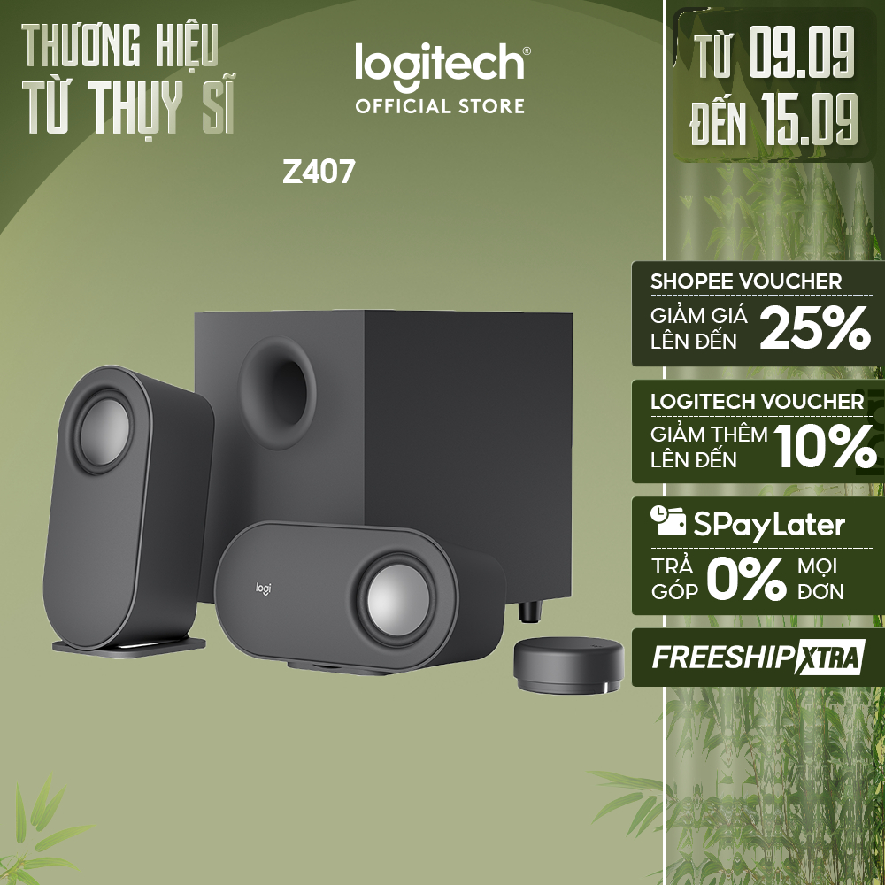 Loa máy tính Bluetooth Logitech Z407 - Đa kết nối (USB, AUX, Bluetooth), công suất 80W