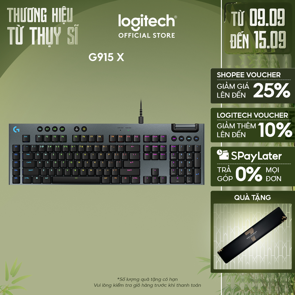 Bàn phím cơ Gaming có dây Lowprofile Logitech G G915 X Fullsize, Mũ phím PBT, nút lập trình, RGB