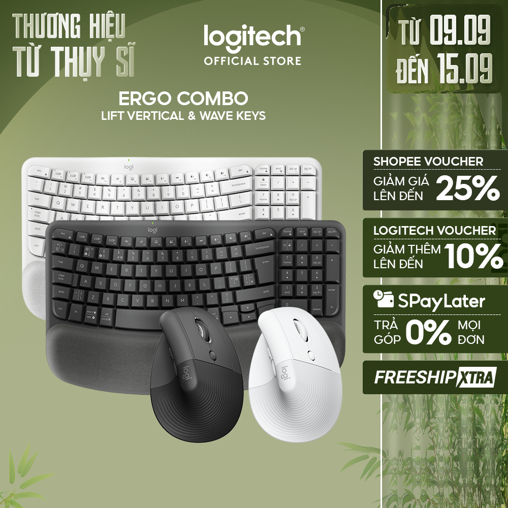 Combo Công thái học - Bàn phím Logitech Wave Keys và Chuột Logitech Lift Vertical