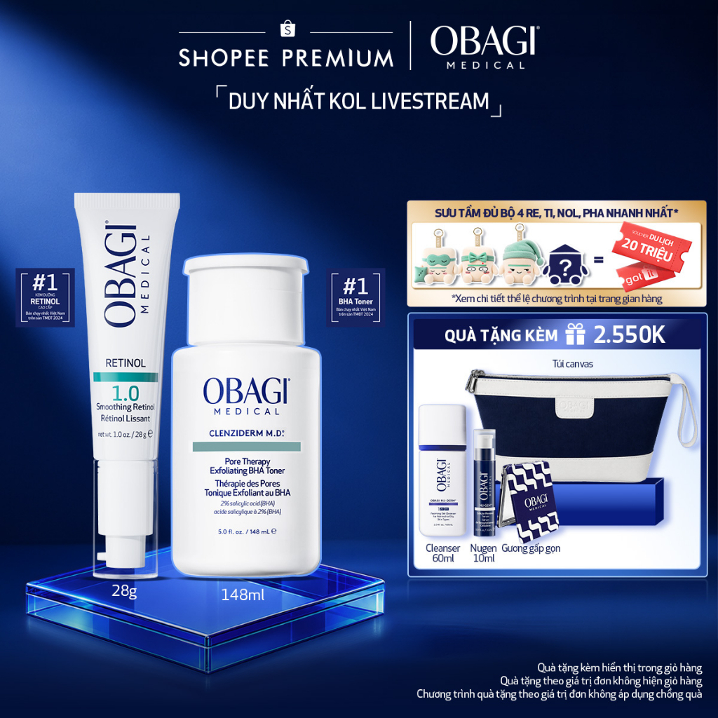 [Obagi - Lucie] Bộ đôi dưỡng da Toner BHA Giảm Mụn Obagi Clenziderm 148ml và Kem Dưỡng Đêm Obagi Ret