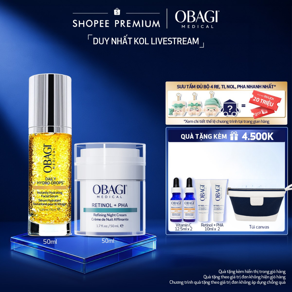 [Obagi-Lucie] Bộ đôi Kem Dưỡng Đêm Obagi Retinol + PHA 50ml và Serum Dưỡng Ẩm & Làm Dịu Da Obagi Dai