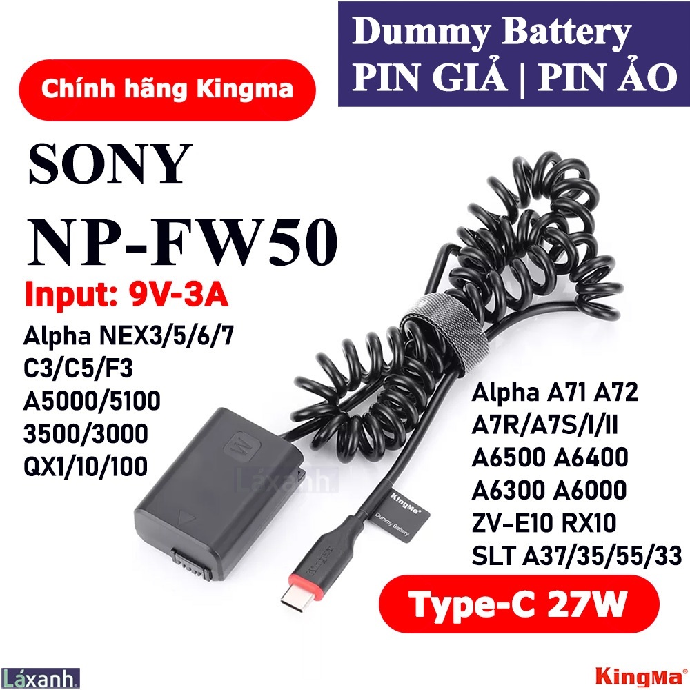 Dummy Type-C Sony NP-FW50 | Pin giả pin ảo pin dummy battery DC Coupler SONY FW50 A72 A6000 A6300 A6