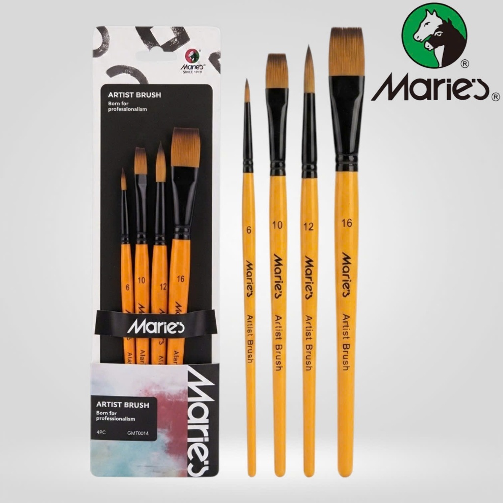 HCKT [THANH LONG] - Bộ Cọ Vẽ 4 Cây MARIE'S GMT0014 Artist Brush Thân Vàng Dùng Cho Màu Nước Acrylic