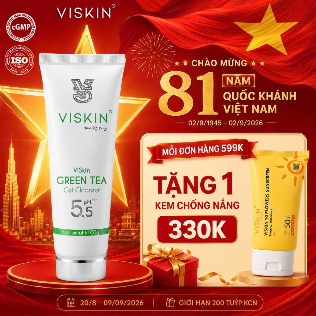 Sữa rửa mặt VISKIN trà xanh không bọt pH 5.5 - 100g [CHÍNH HÃNG]