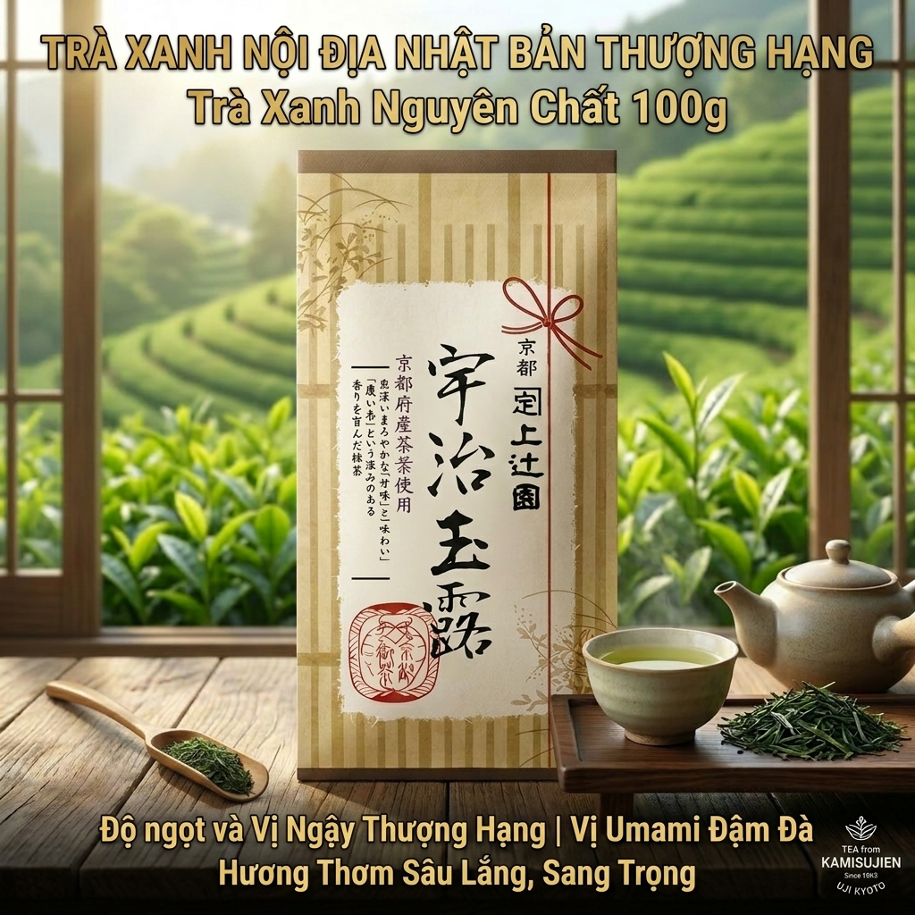 【Hàng Nhật Nội Địa】Trà Xanh Ngọc Lộ Uji Gyokuro Kamitsujien 100g | Trà Xanh Kyoto Uji Che Nắng | Vị 