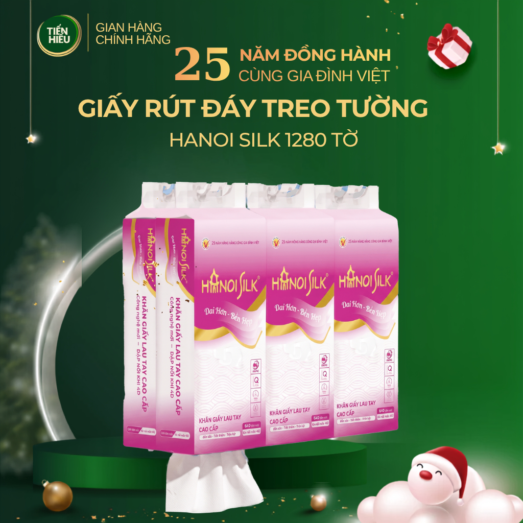 Thùng 6 Bịch Giấy Rút Treo Tường Hanoi Silk Mềm Dai Thấm Nước Không Rách 1280 Tờ - Tặng Kèm Móc Treo