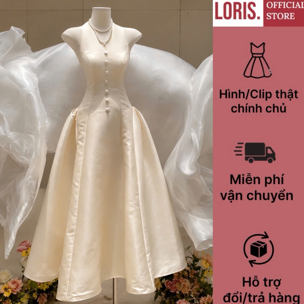 LORIS - Mimosa Dress, đầm tafta cổ yếm dài