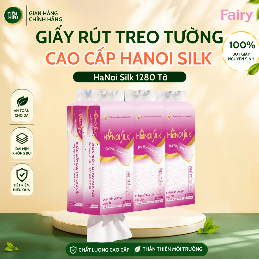 Combo 6 Bịch Giấy Rút Treo Tường HaNoi Silk 2 Lớp Mềm Mịn, Bền Dai, 1280 Tờ - TẶNG MÓC TREO