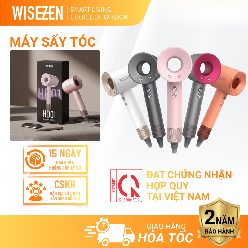 Máy Sấy Tóc Ion âm Wisezen 3 Cấp Tốc độ Gió 4 Cấp Nhiệt độ Chuyển đổi Gió Nóng Lạnh Nhanh Chóng Sấy Khô Tóc Nhanh
