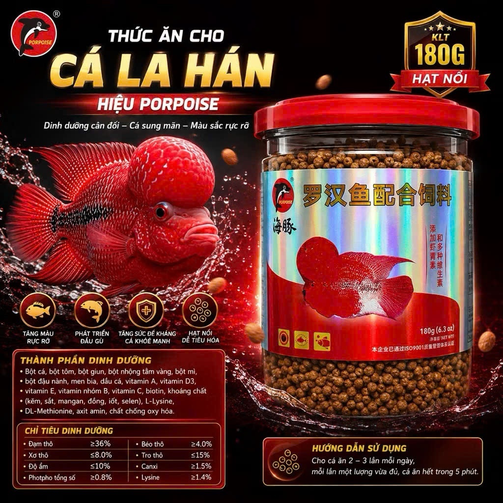 Cám cá la hán 180gr thức ăn lên đầu lên màu cho cá la hán DREAMER GUPPY