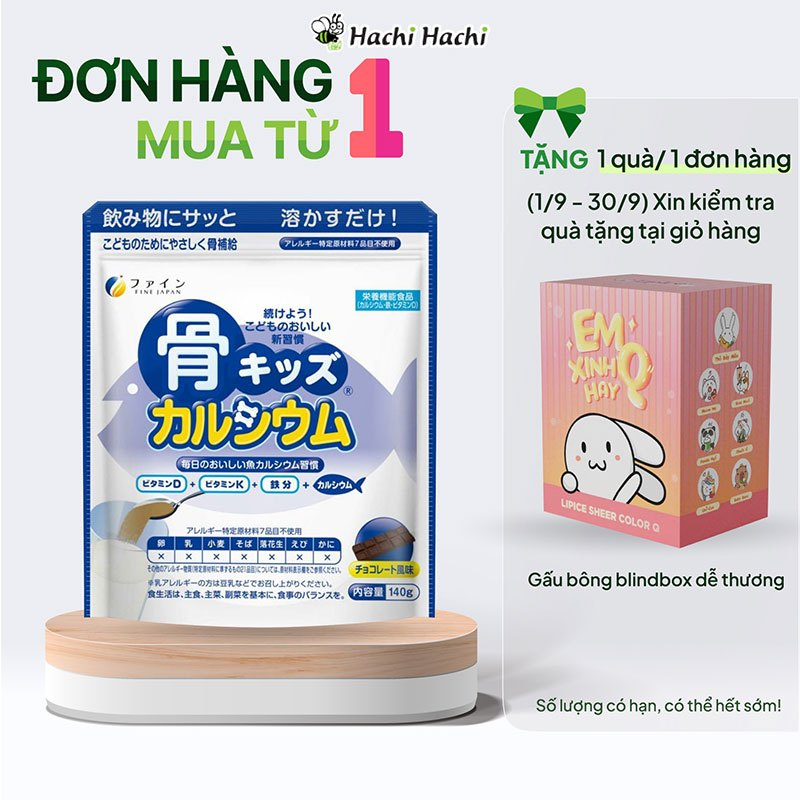 TPBVSK: Bột canxi Bone's Calcium For Kids Nhật Bản 140g, bổ sung Canxi, D3, hỗ trợ phát triển chiều 