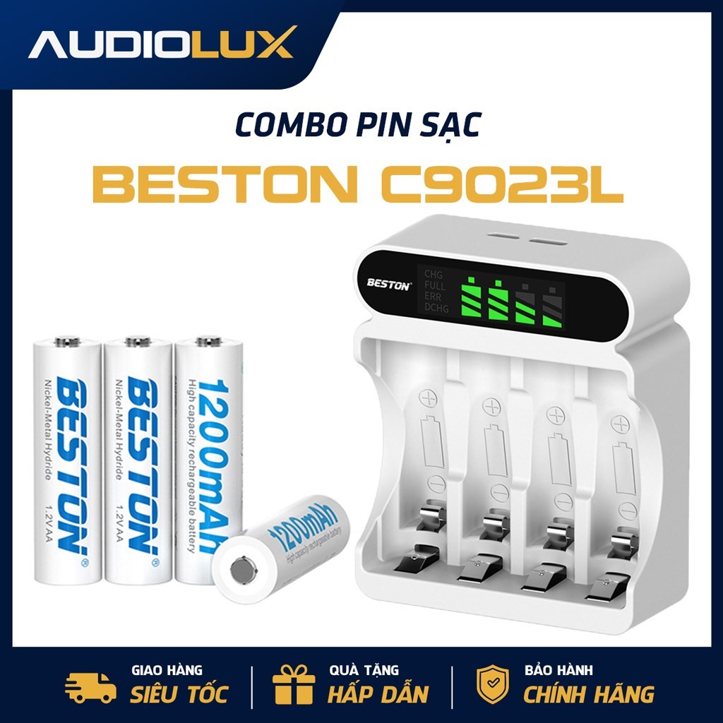 Beston C9023L | Sạc Pin AA AAA Thông Minh Sạc Nhanh Tự Ngắt Màn Hình LCD Type C | BH 12Tháng