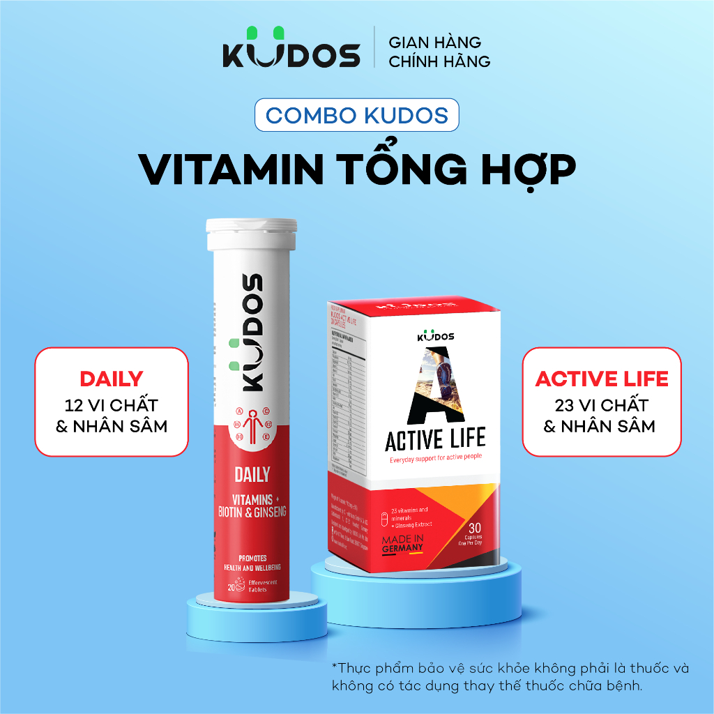 Combo TPBVSK Viên uống KUDOS ACTIVE LIFE 30v + Viên sủi  KUDOS DAILY 20v, bổ sung vitamin tổng hợp v