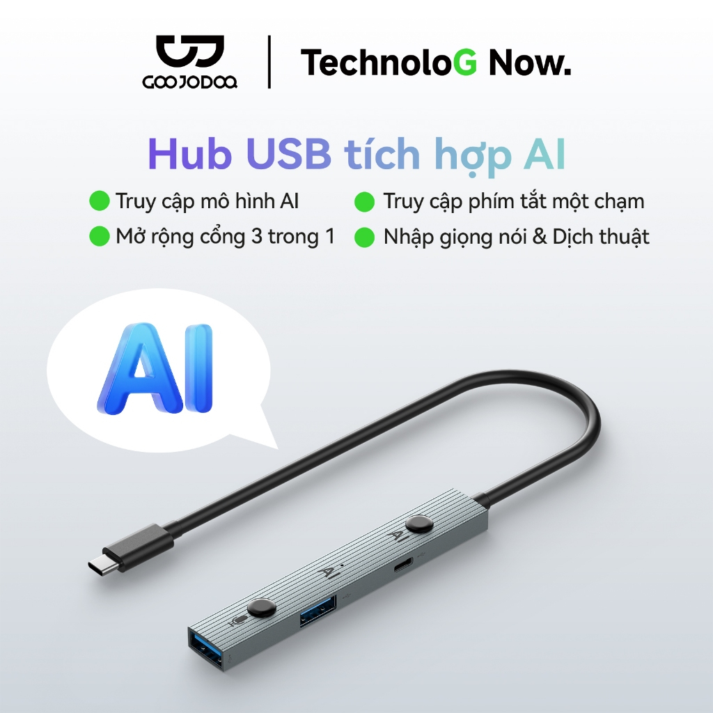 Hub Type-C AI GOOJODOQ Tích Hợp Trợ Lý AI, Mở Rộng 2 USB-A + 1 USB-C, Dịch Thuật 60+ Ngôn Ngữ, Nhập 