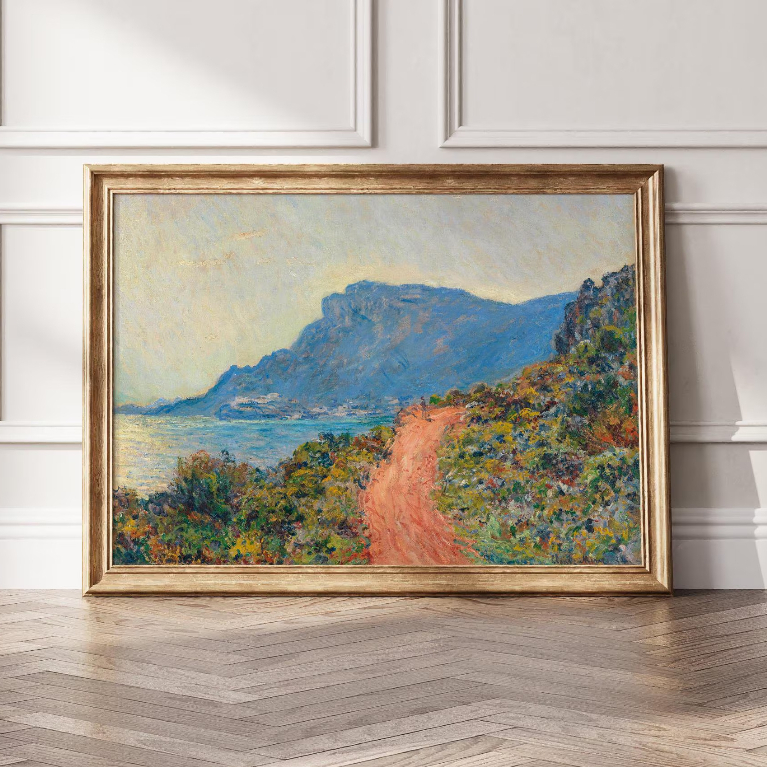Mộc Frame - Tranh Con Đường Ven Vách Đá Gần Monaco ( La Corniche near Monaco ) - Claude Monet - Tran